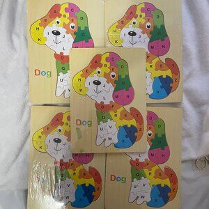 Lot of 5 New Sealed Wooden Puzzles Dog Alphabet Puzzle - Learning through playin